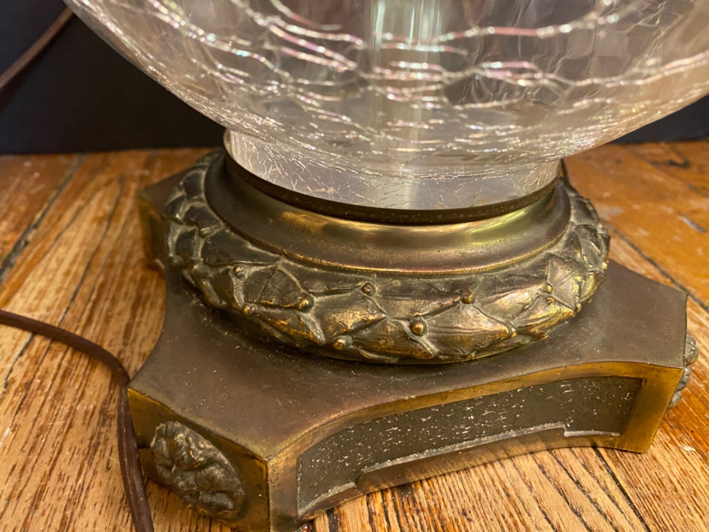 Unbranded Crackled Glass Ball Table Lamp Copper Vintage MCM Boho Retro Glam