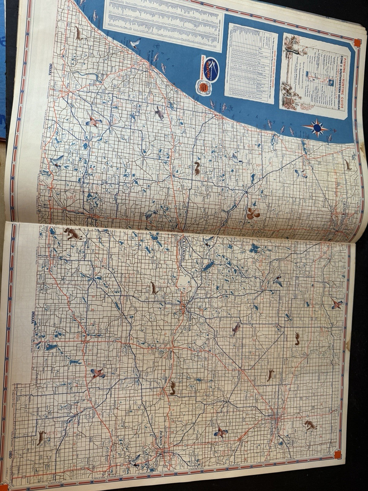 RARE 1958 Rand McNally Fishing Hunting Guide Michigan  Mackinac Bridge issue