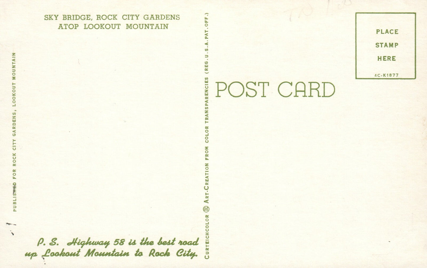 Sky Bridge Rock City Gardens Lookout Mountain Highway 58 TN Tennessee Postcard