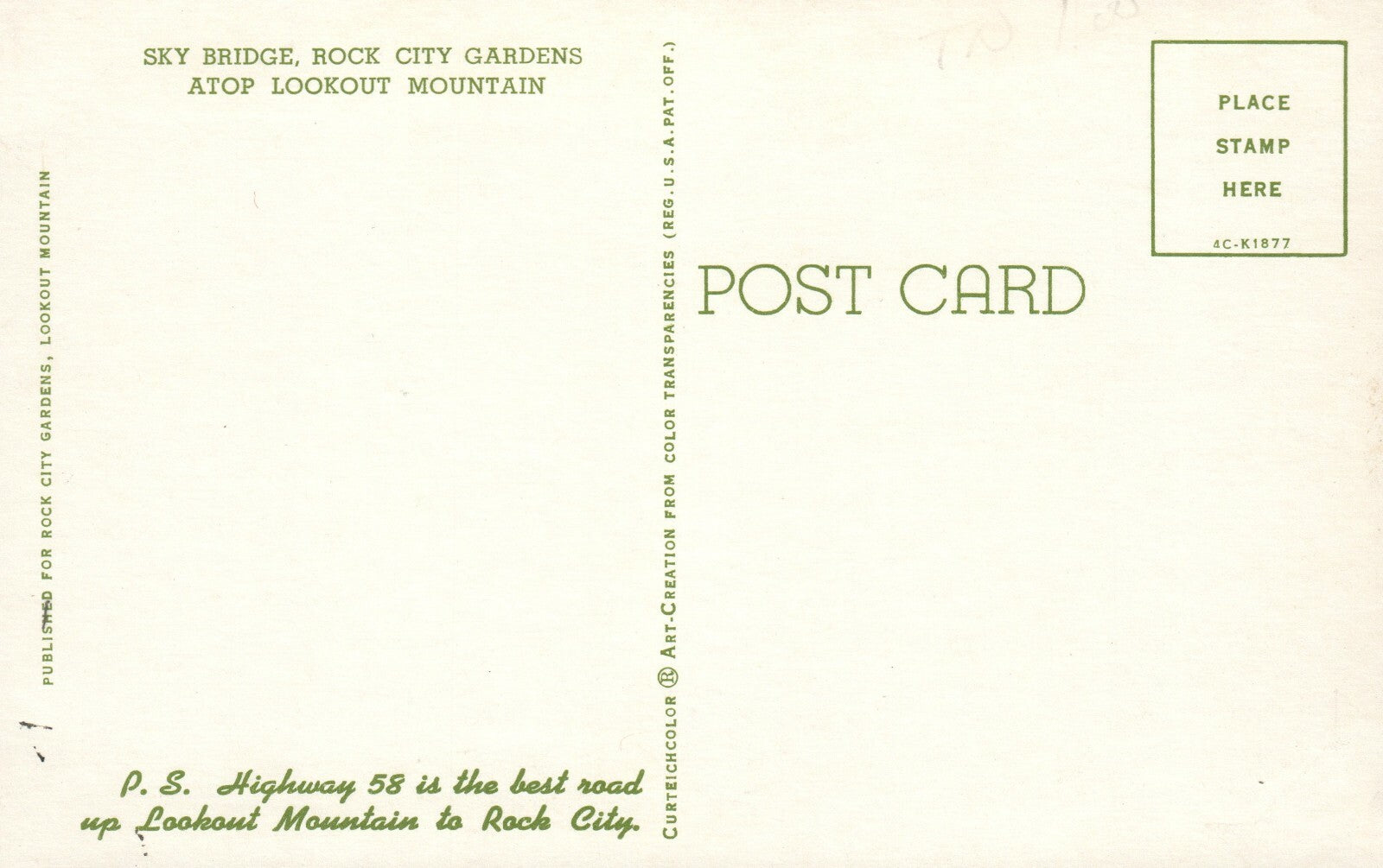 Sky Bridge Rock City Gardens Lookout Mountain Highway 58 TN Tennessee Postcard