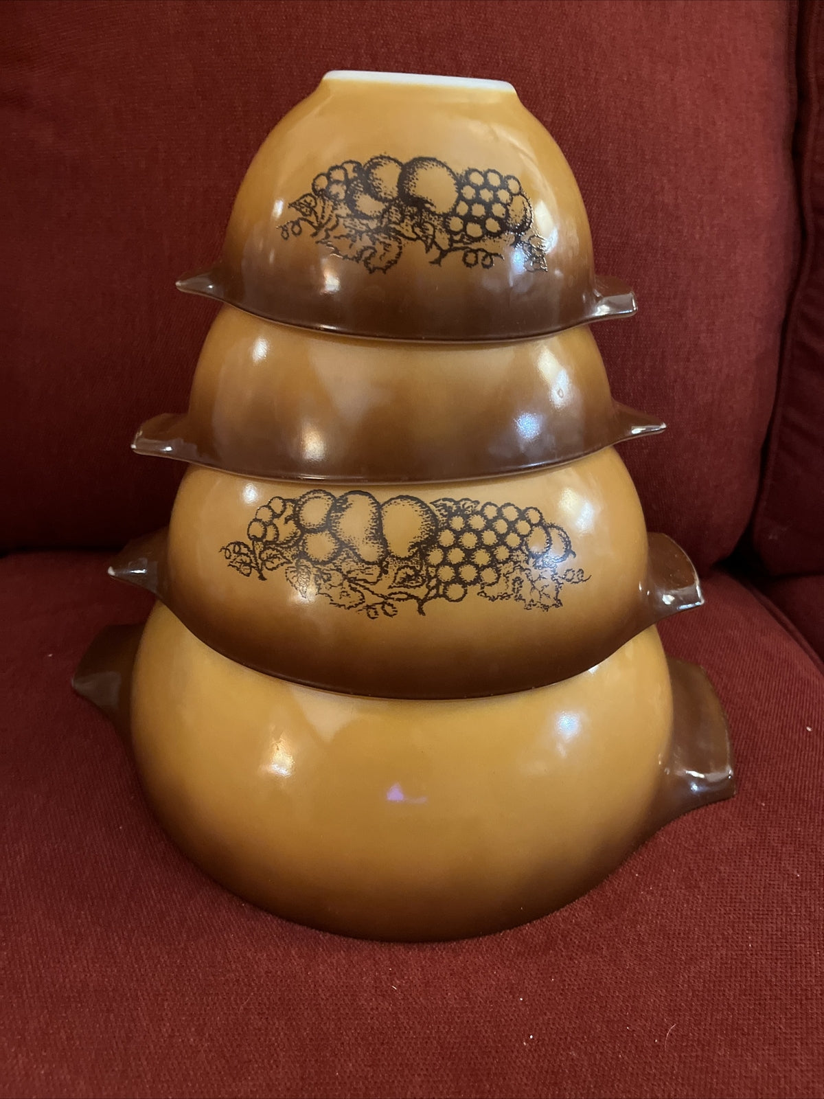 Pyrex Nesting Cinderella Mixing Bowls Old Orchard Set of (4) 441 442 443 444