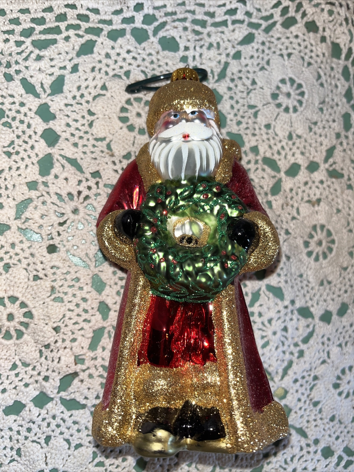 Vintage Santa Mercury Glass Christmas Ornament