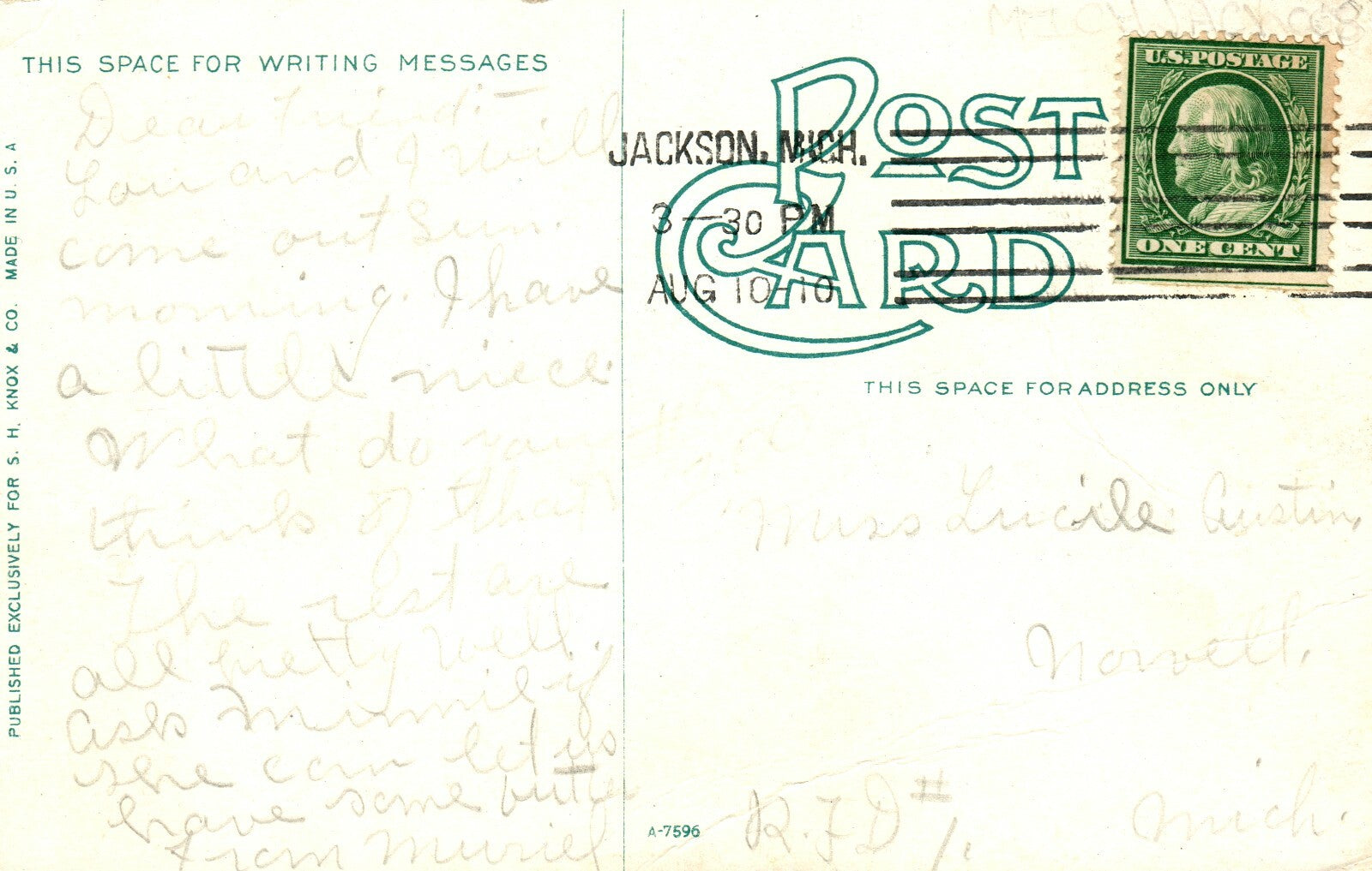 1910 High School Jackson MI Michigan Mich Postcard