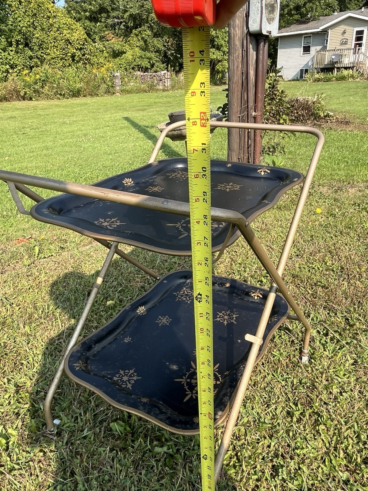 VINTAGE  SERVING CART TEA TROLLEY RETRO 1960s Black/Gold