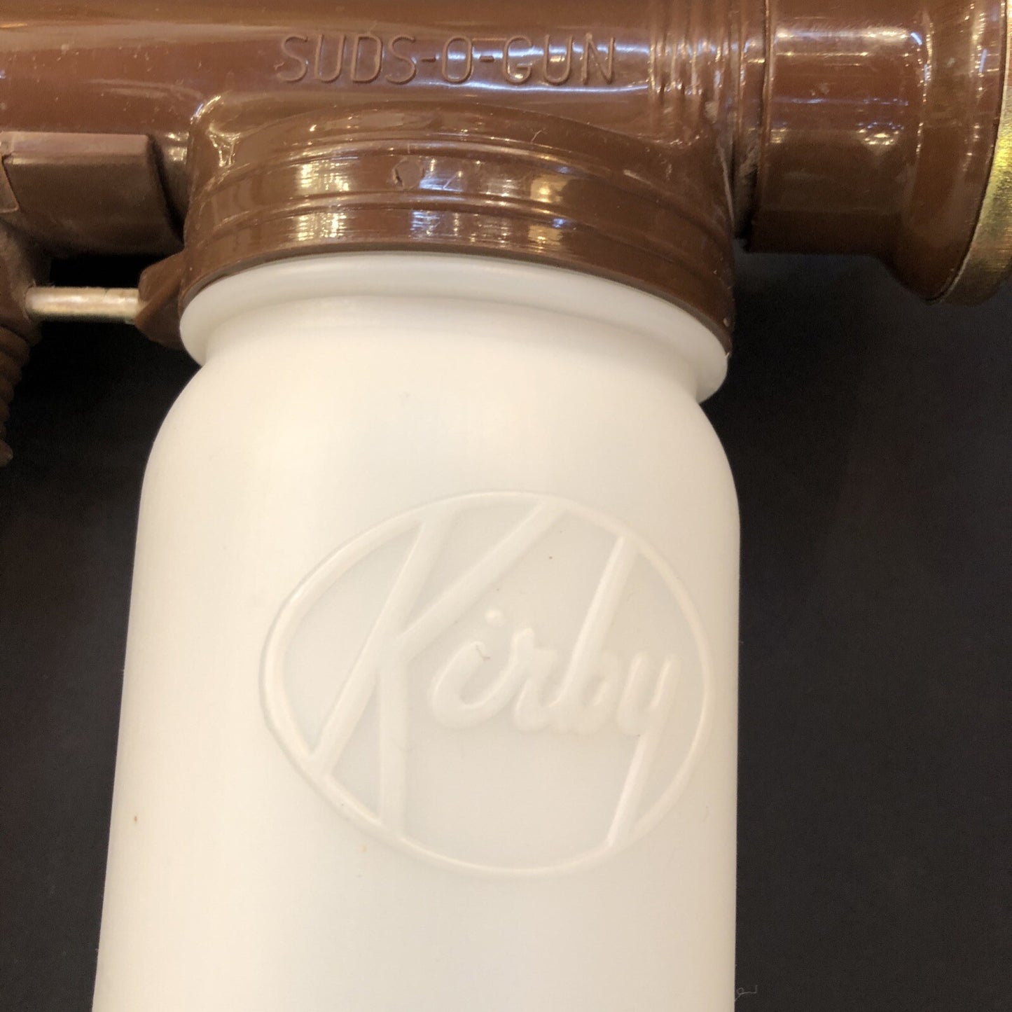 vintage Kirby Patent Pending Suds-O-Gun plastic jar cap straw