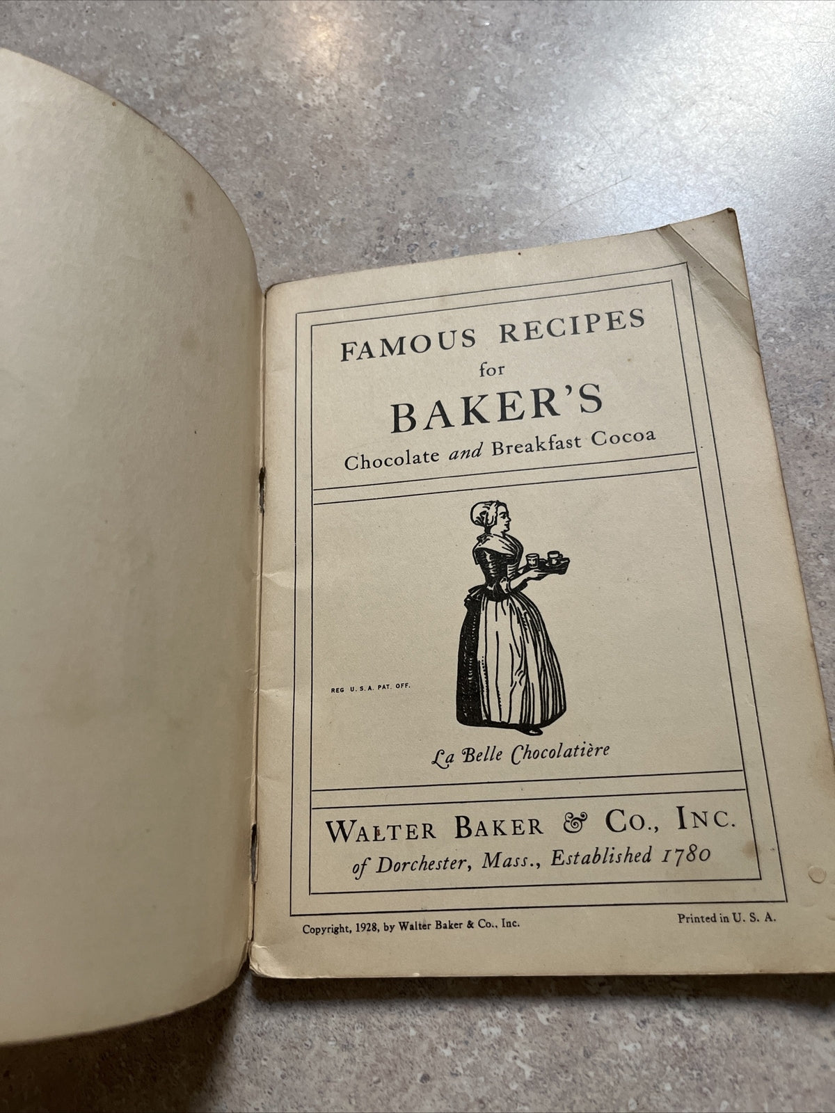 WALTER BAKER & Co 1928 Recipe Booklet Chocolate Breakfast Cocoa Dorchester Mint