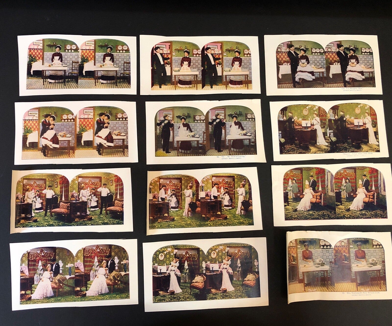 Stereo View Paper Cards Naughty Man & Maid Black Americana Lot of 12