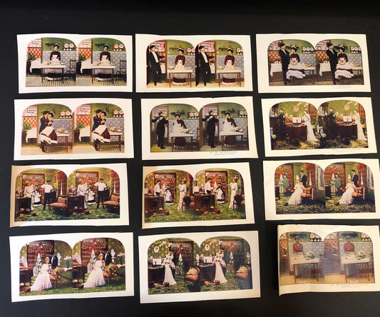 Stereo View Paper Cards Naughty Man & Maid Black Americana Lot of 12