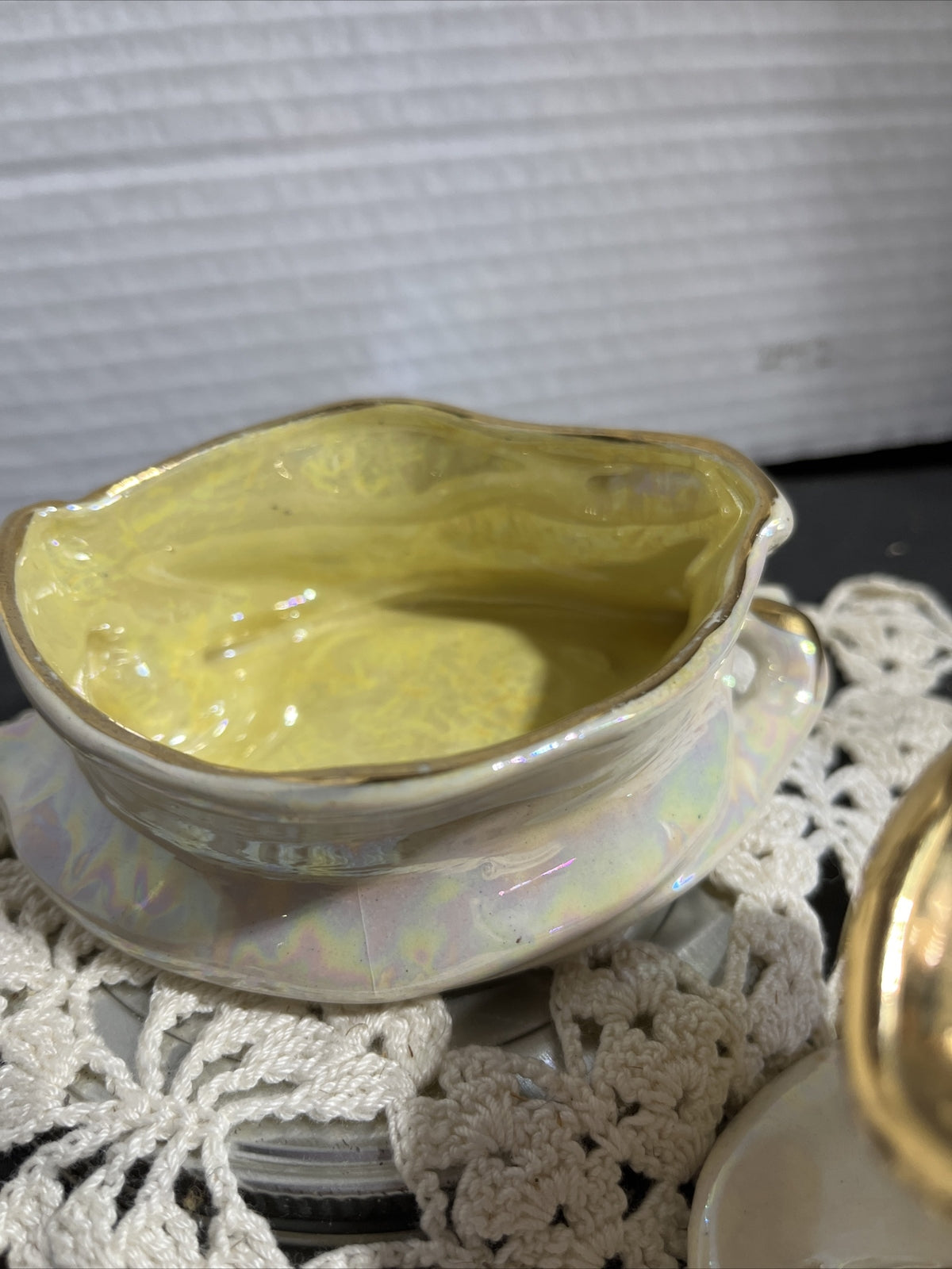 Vintage Pearl China Co Iridescent Lusterware Gold Creamer and Sugar Set