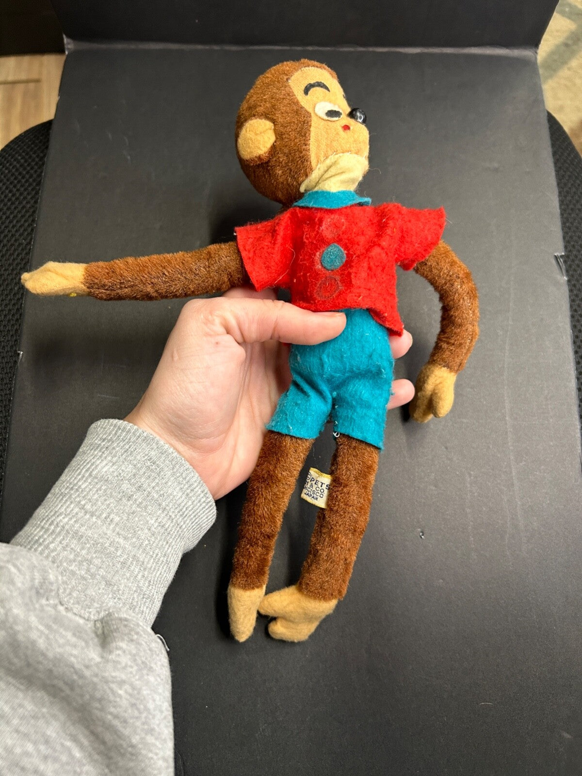 Vintage Dream Pets R Dakin Brown Plush MONKEY Toy Red Shirt Blue Pants Japan