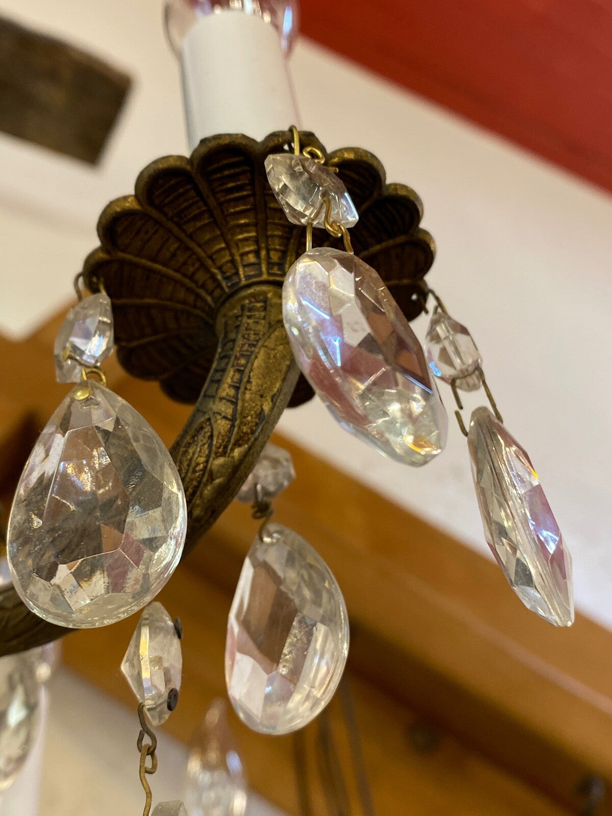 4-double arm made in Spain brass chandelier 1940s