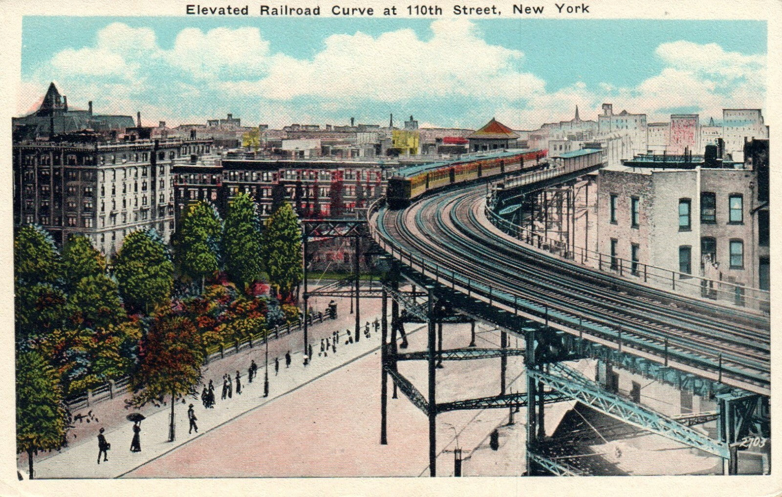 Elevated Railroad Curve 110th Street New York NY Railway Rail Road RR  Postcard