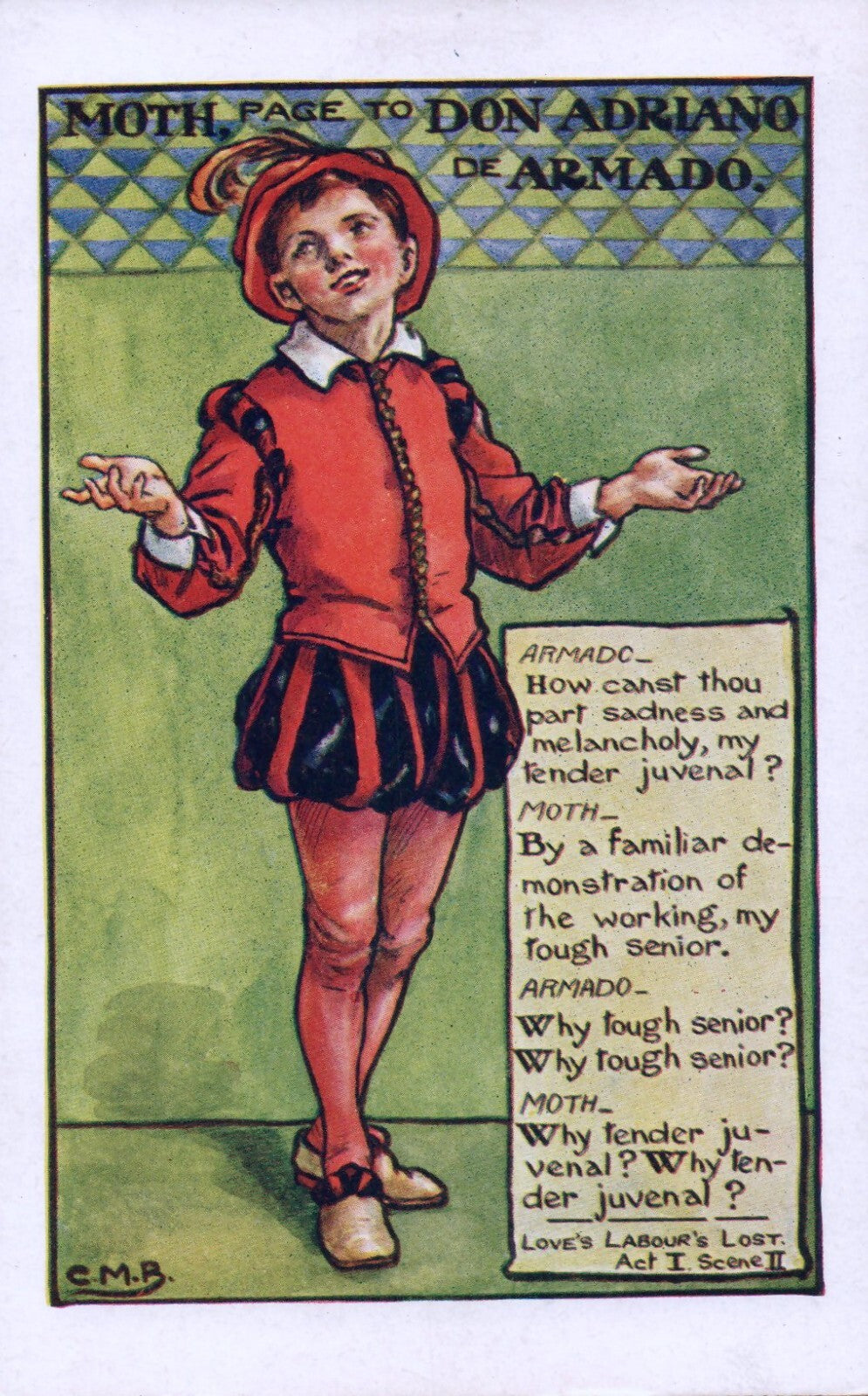 Artist Card Medieval Boy Dresses in Orange Children Postcard