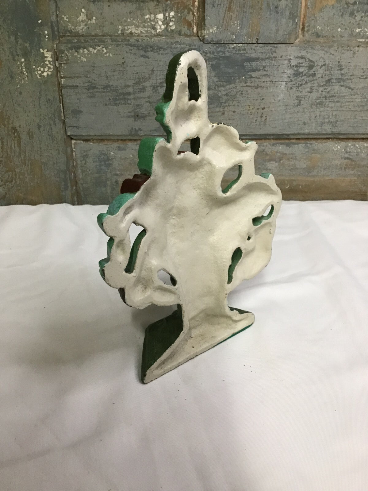 Small 8 3/4" Antique Primitive Cast Iron Floral Door stop  