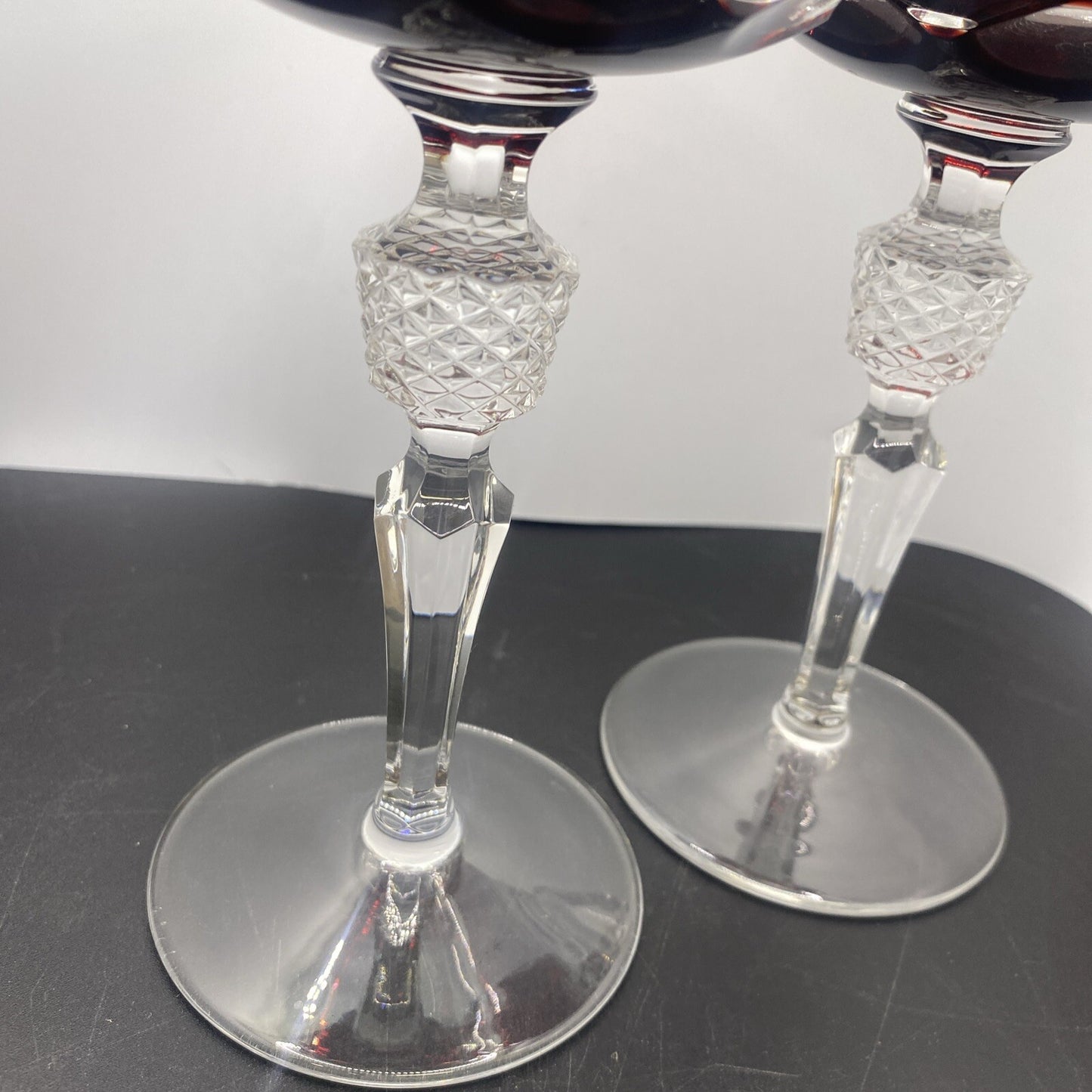 2 NACHTMANN ANTIKA Crystal 8" Cut To Clear WINE GOBLET Bohemian Ruby Red