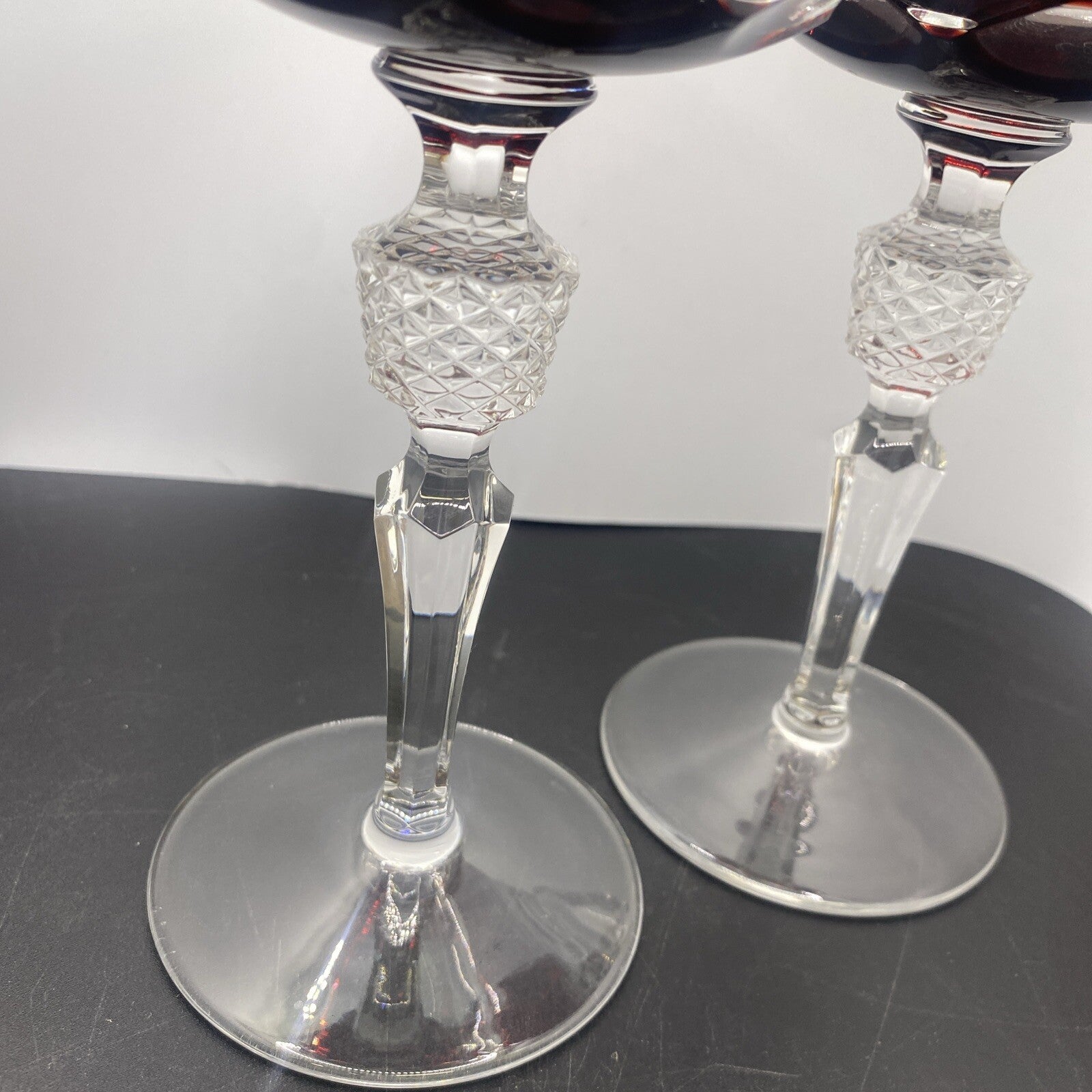 2 NACHTMANN ANTIKA Crystal 8" Cut To Clear WINE GOBLET Bohemian Ruby Red