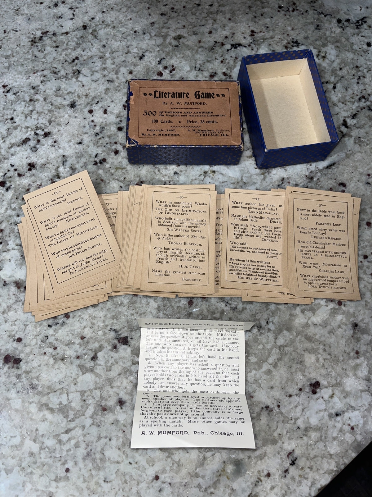 1897 Game of Literature Game, 500 Questions. By A W Mumford.