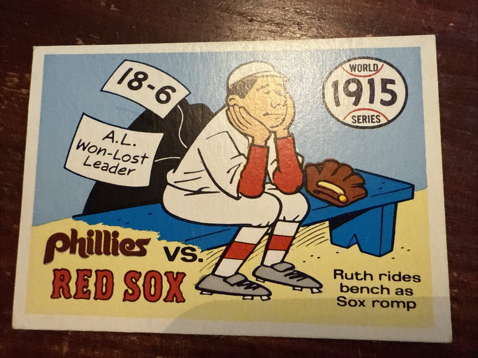 1970 Fleer World # 12 Phillies Vs Red Sox 1915 Ruth Rides Bench Baseball Card