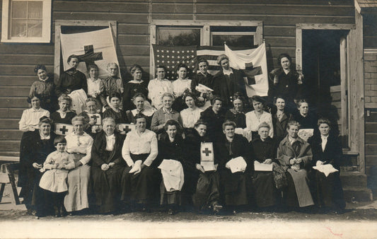 Real Photo Red Cross Nurses Group Picture American Flag Postcard