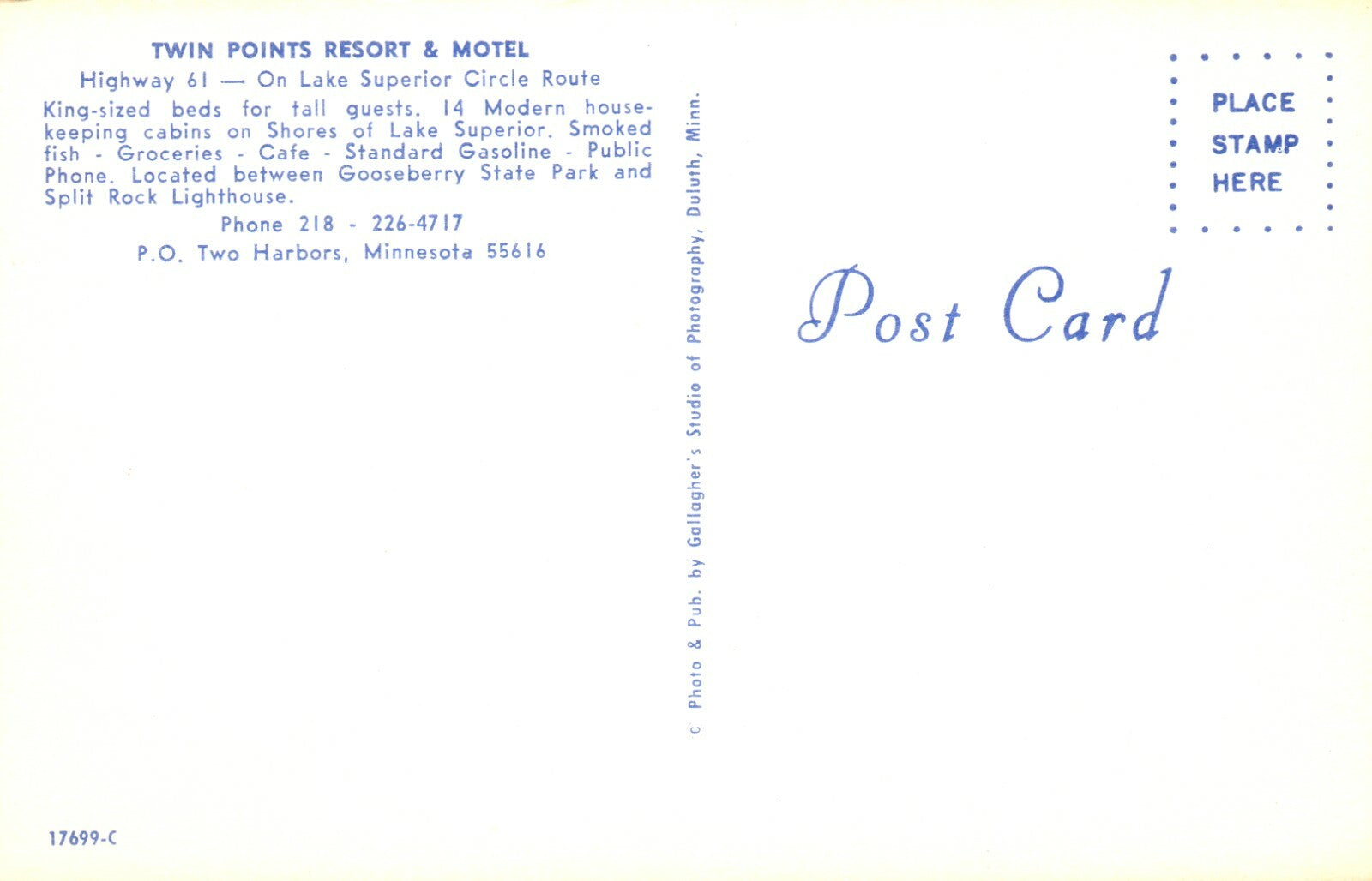 Motel at Twin Points Resort Highway 61 Two Harbors MN Minnesota Postcard