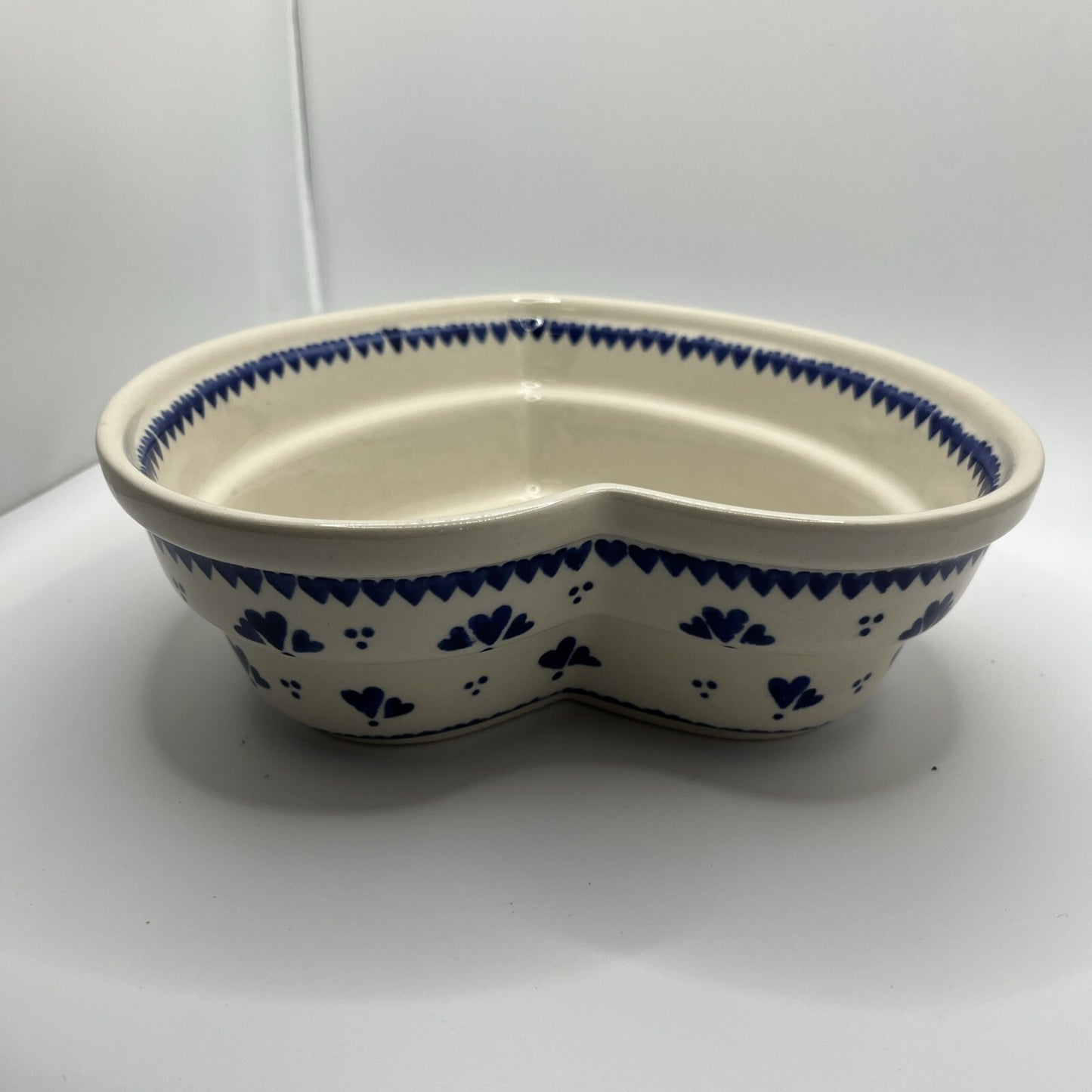 Boleslawiec Polish Pottery Heart-shaped Serving Bowl HandMade Baker Mold Blue