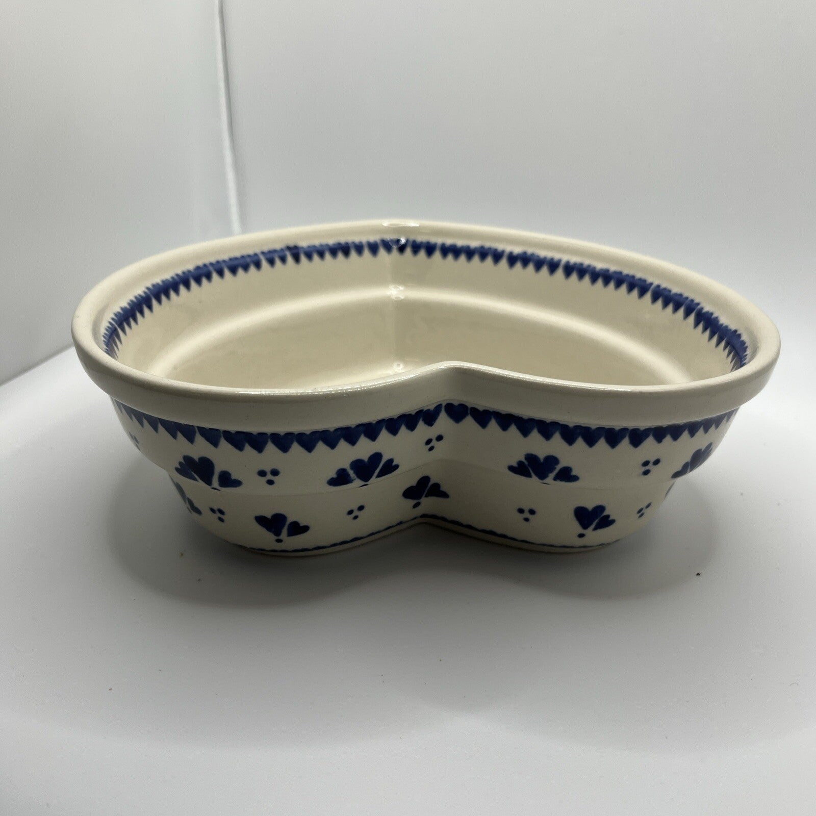 Boleslawiec Polish Pottery Heart-shaped Serving Bowl HandMade Baker Mold Blue