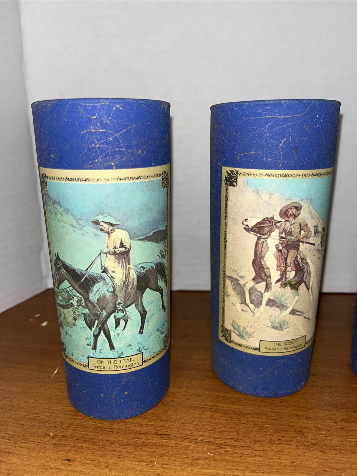 Frederick Remington Wild West Whiskey Hi Ball Glasses Scout + On The Trail 1968