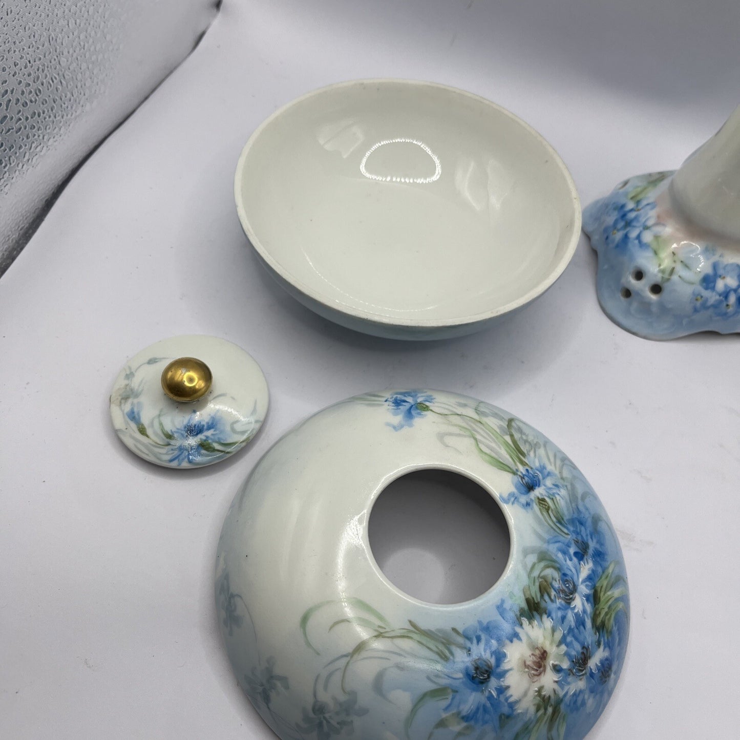 Limoge France  Signed on bottom Trinket or Powder Box & Candle Holder VTG