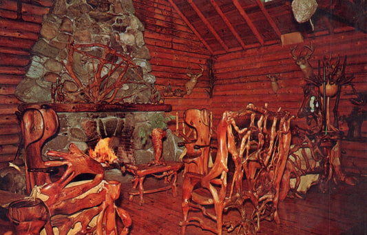 Baldwin Mich MI Michigan Postcard Shrine of the pines living room