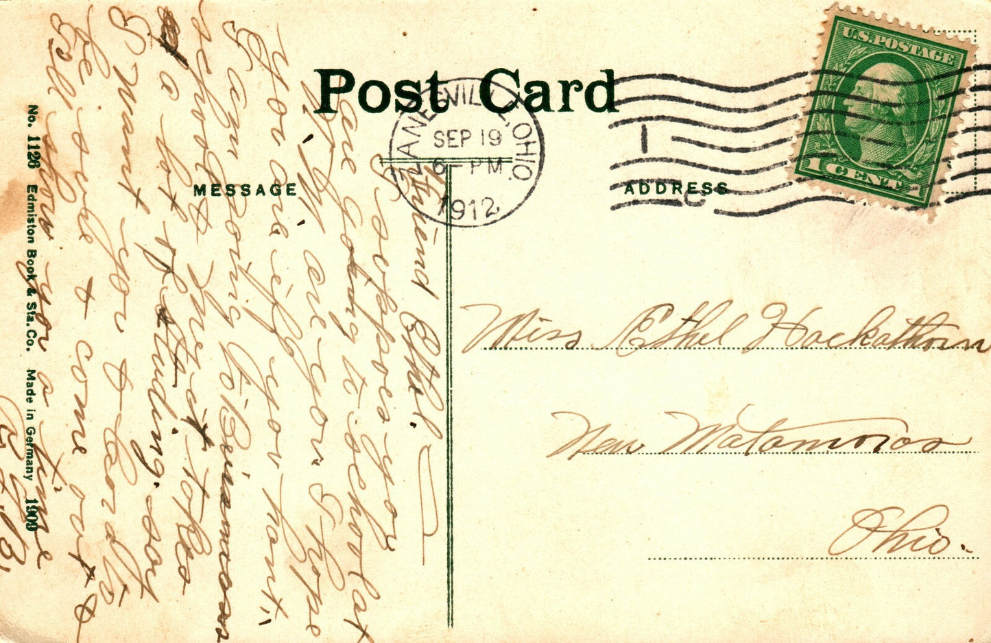 1912 Public Library New High School Zanesville Ohio  OH Vintage Postcard