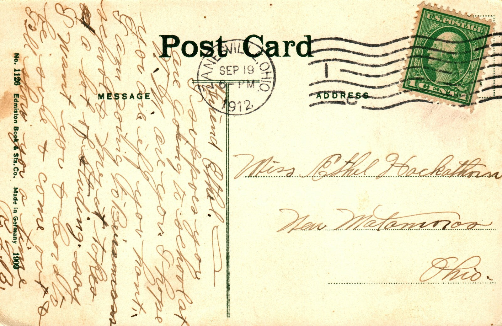 1912 Public Library New High School Zanesville Ohio  OH Vintage Postcard