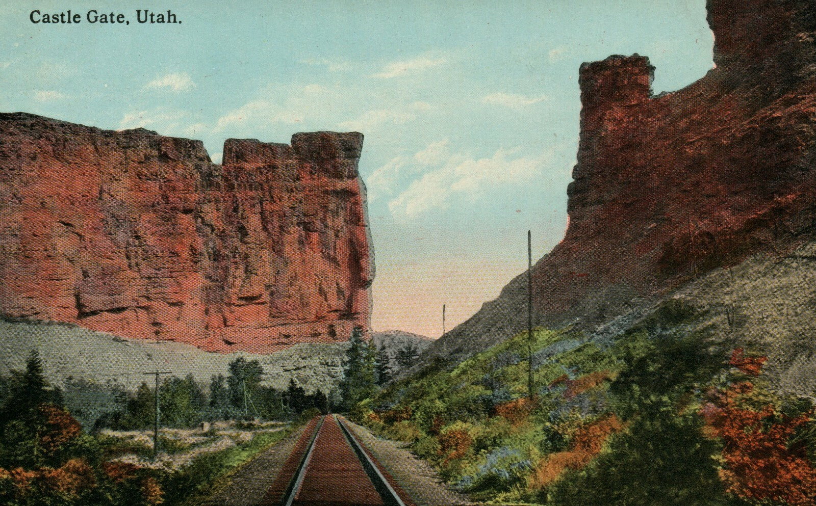 Castle Gate Train Tracks Canyons UT Utah Postcard