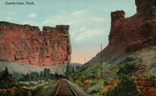 Castle Gate Train Tracks Canyons UT Utah Postcard
