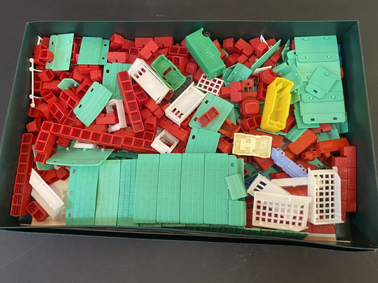 American Plastic BUILDING BLOCKS Vintage Roof Windows Doors Red White cars LOT