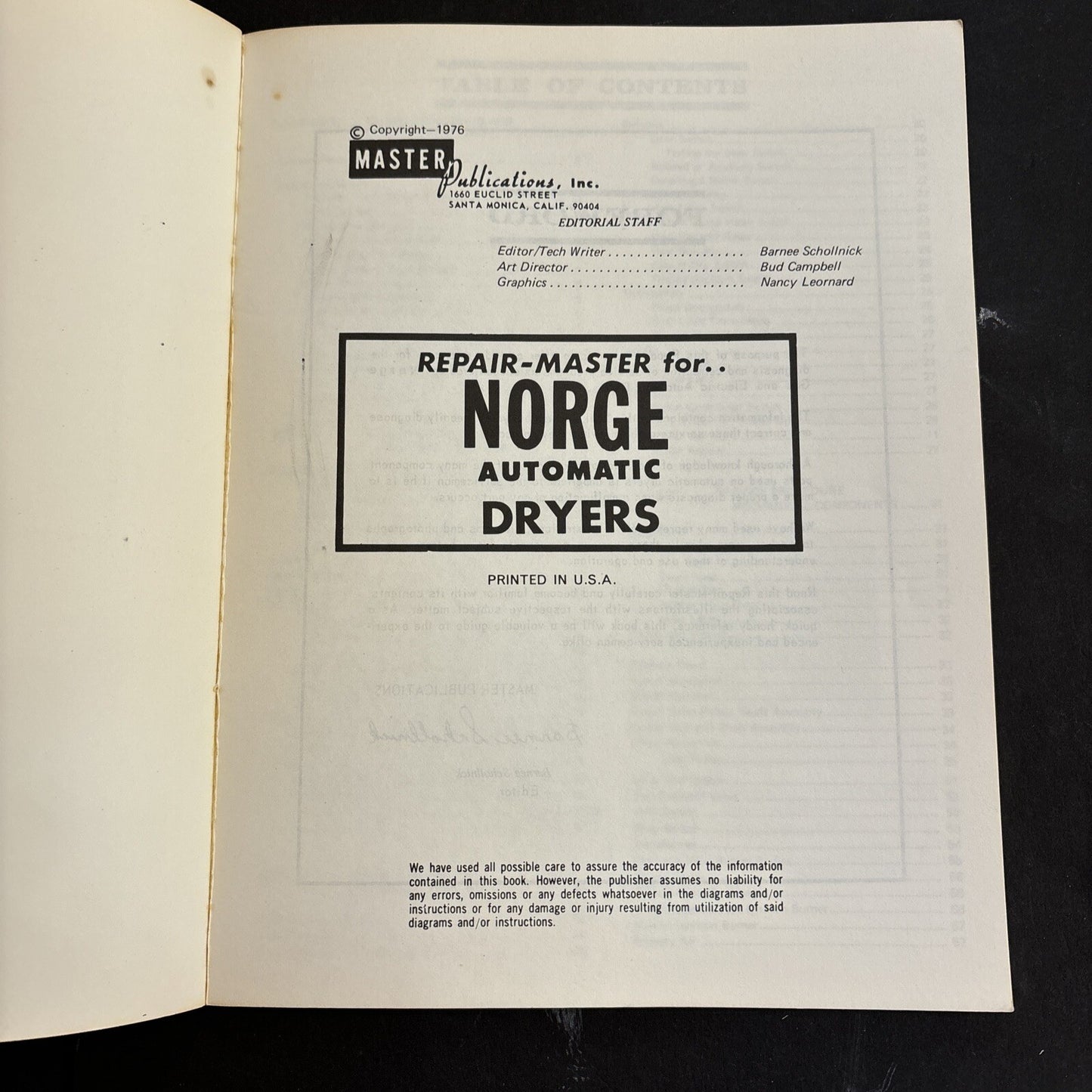 Repair Master Manual Norge Fedders Gas & Electric Dryers  No. 8054 c1976