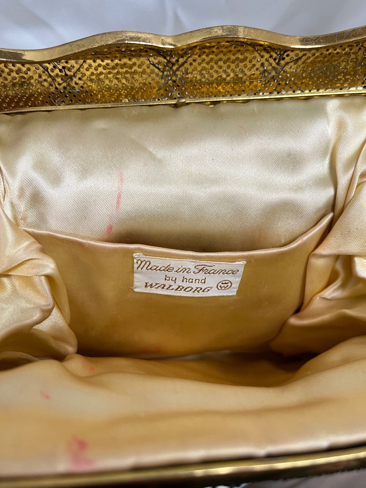 Hand beaded French Walborg 1940s/50s Black evening purse with Cameo inset