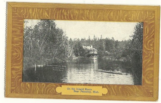 Crooked River Inland Route Petoskey Boat  MI Michigan  Postcard