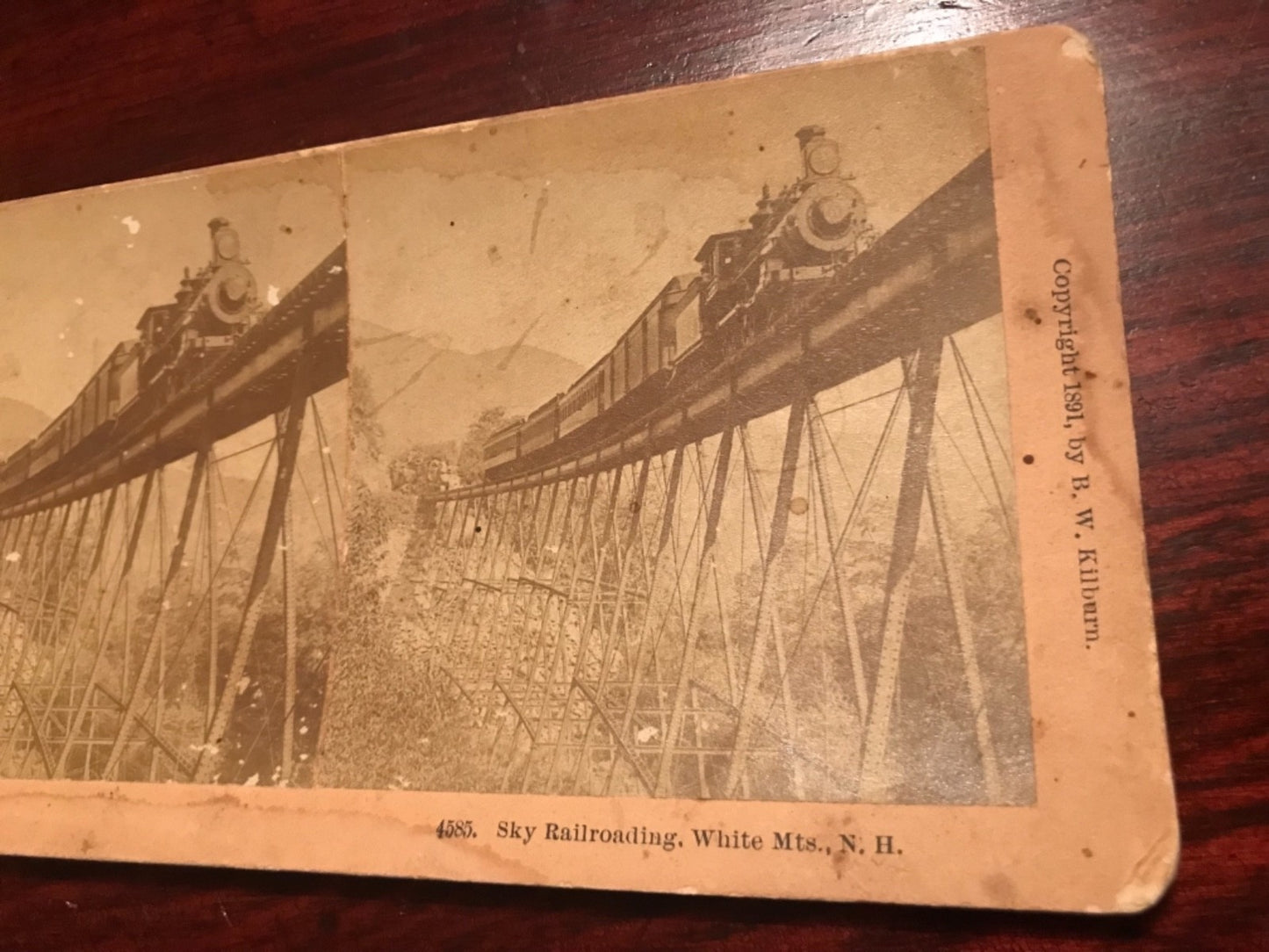 Real photo stereoview sky railroading White Mountains NH New Hampshire 1891