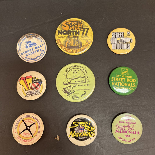 Street Rod/Mini Nationals Street Rod collection of 9 buttons