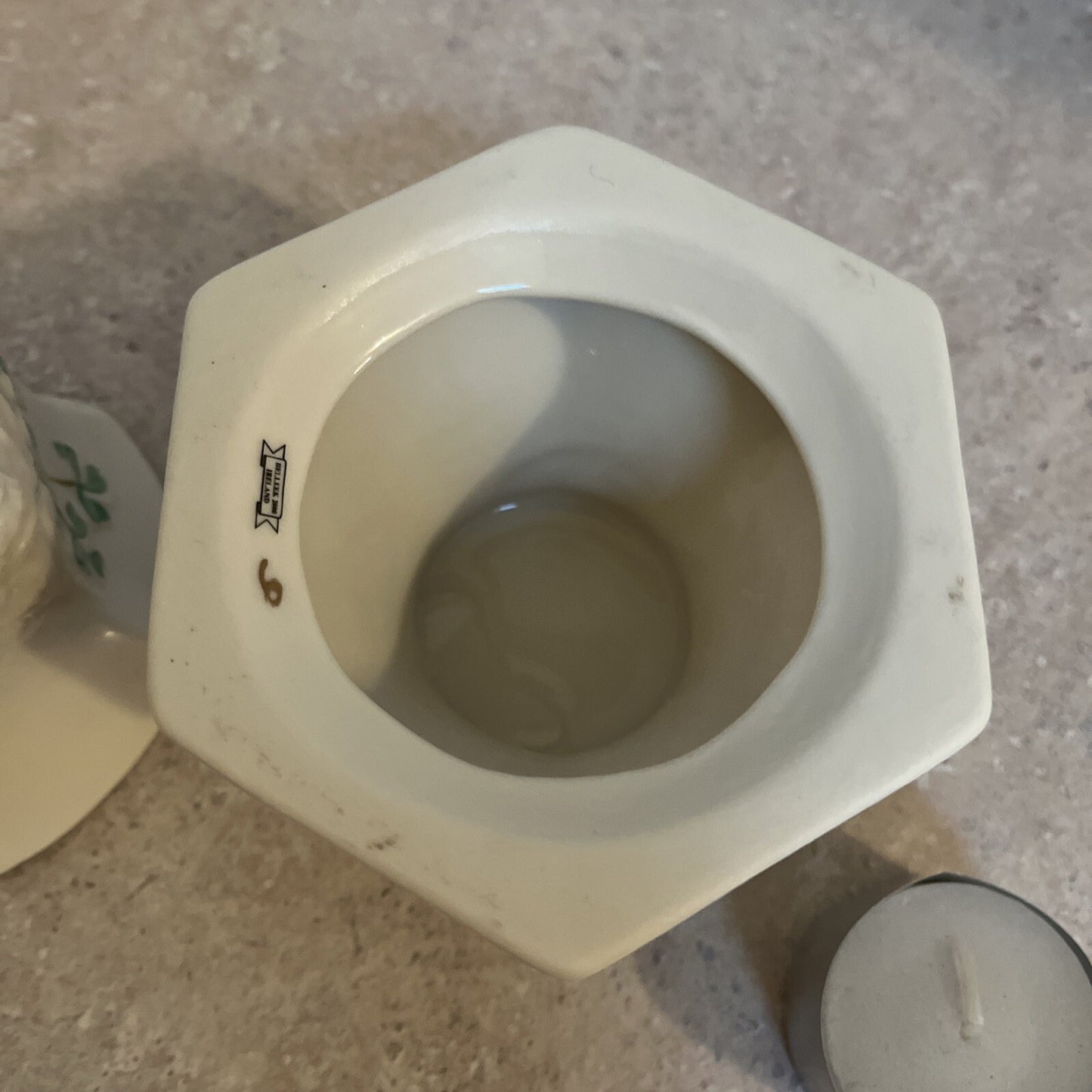 🍀BELLEEK Porcelain Tea light Votive Candle Holder With Shade Fairy Light Lamp