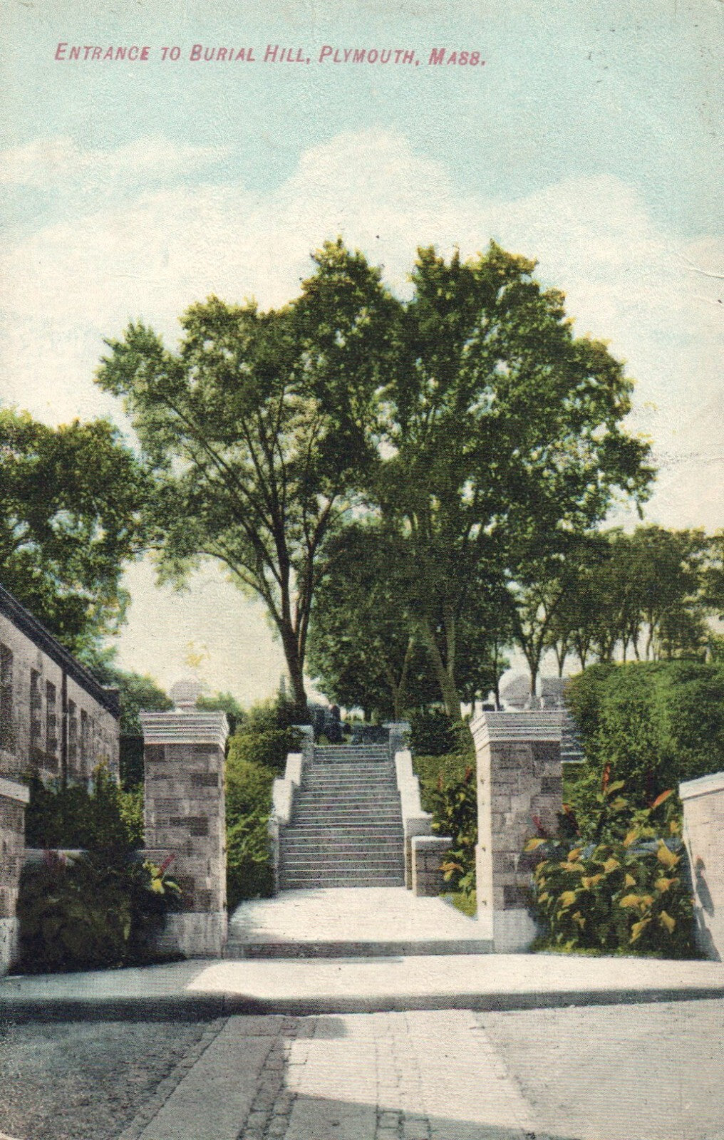 Entrance to Burial Hill Plymouth, Massachusetts Mass Postcard