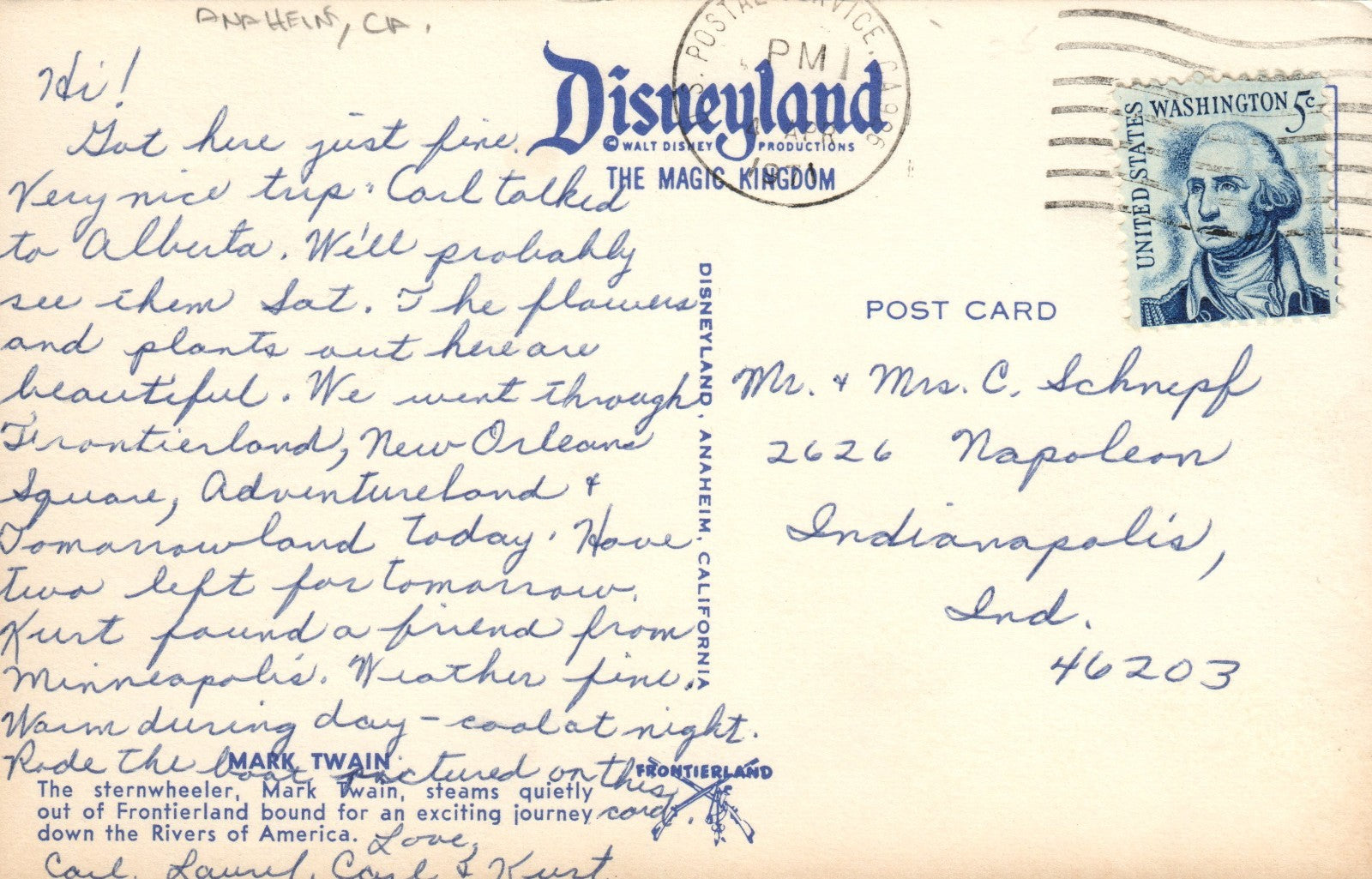1971 Mark Twain Sternwheeler Disney Disneyland Amusement Park Postcard