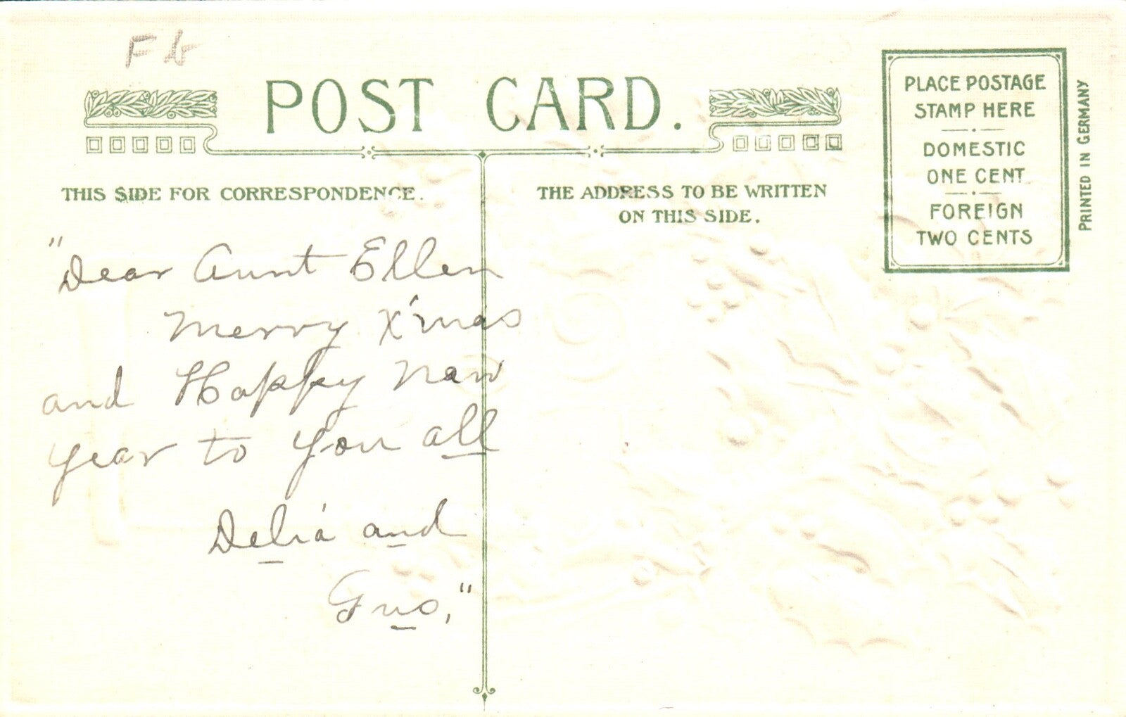 John Winsch Christmas Greetings Ebmossed Holly Shiny Background Vintage Postcard