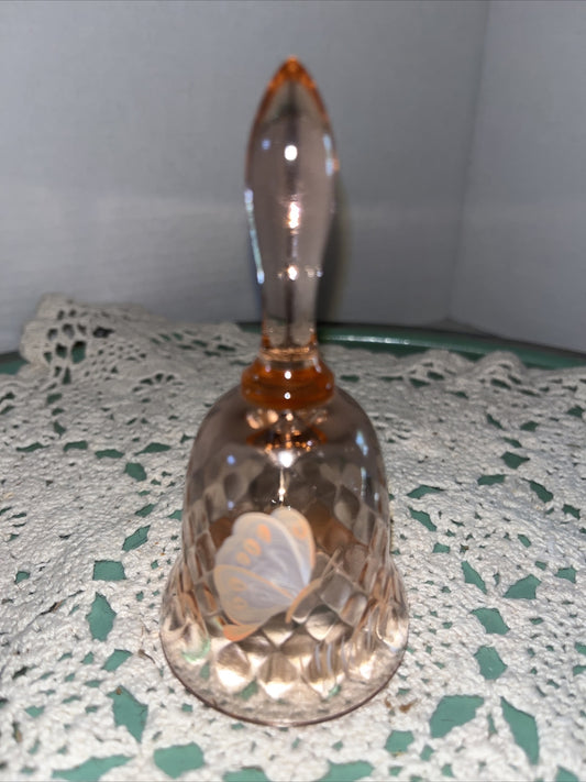 FENTON SMALL 4.5” Peach Diamond Butterfly Glass  BELL