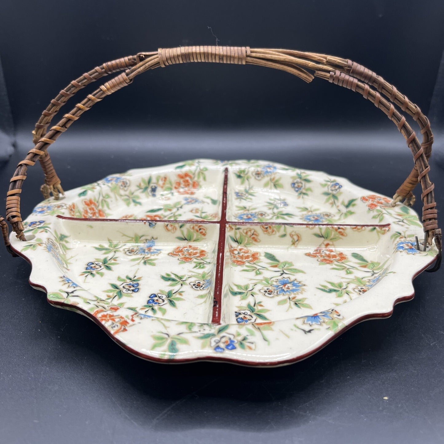 Vintage Erphila “Eton” Pattern  - Handled Divided Dish - Czechoslovakia 9” RARE