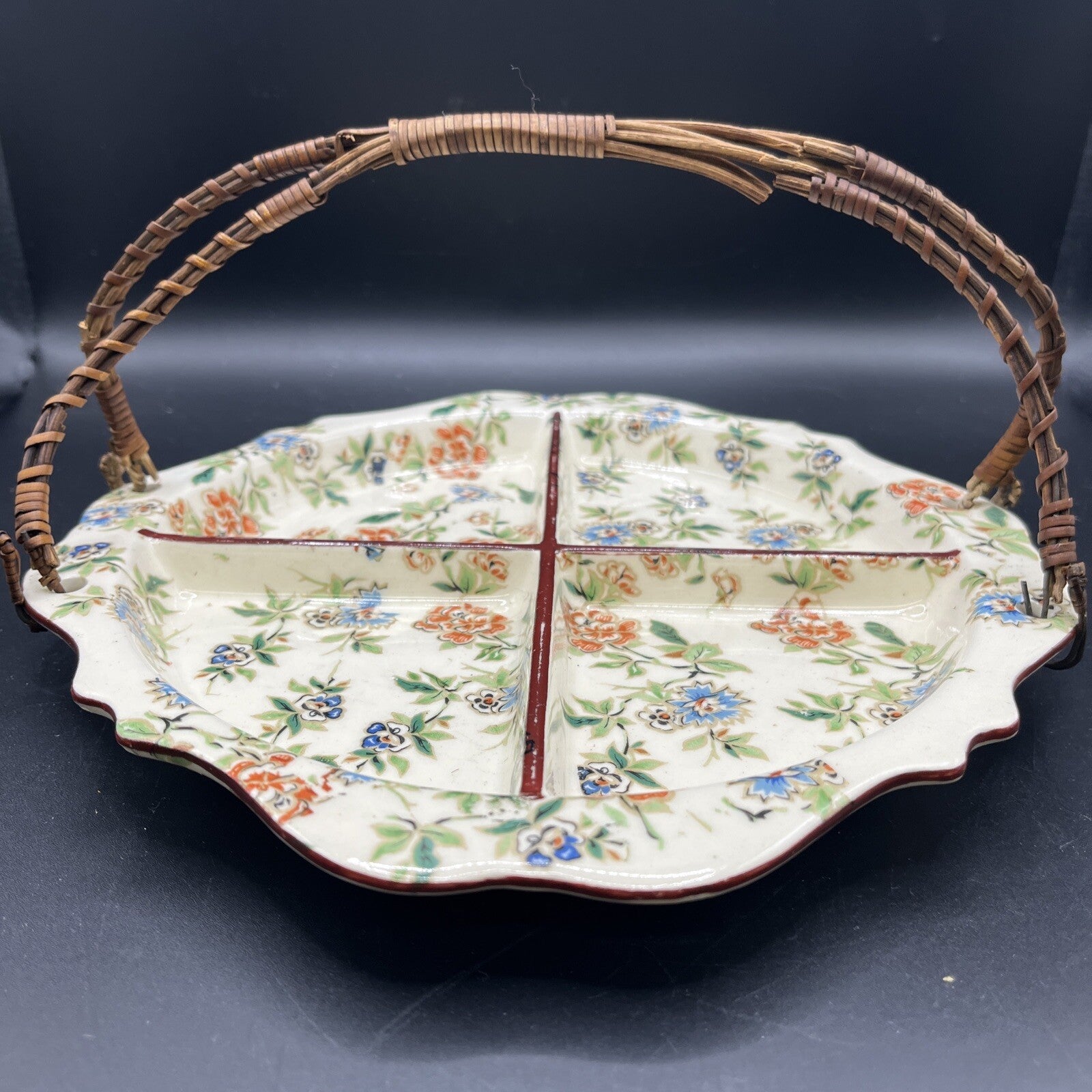 Vintage Erphila “Eton” Pattern  - Handled Divided Dish - Czechoslovakia 9” RARE