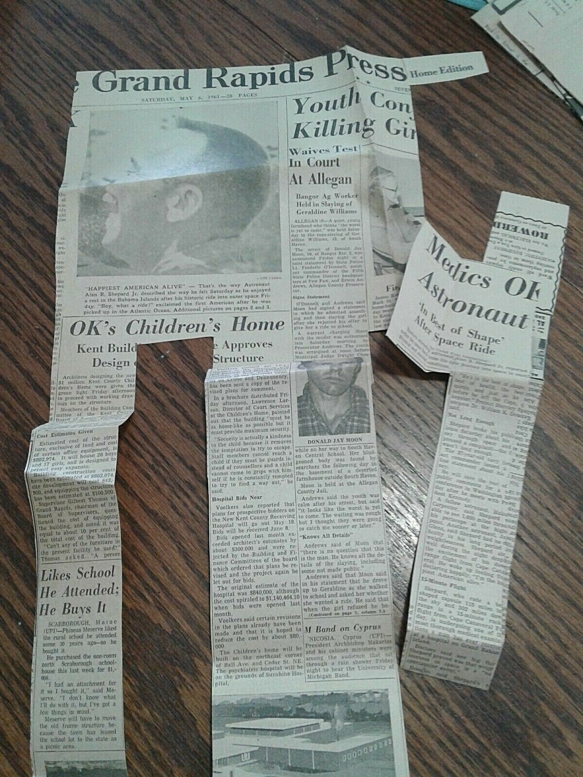  Vintage 1961 Grand Rapids Press Newspaper Clipping Astronaut Alan B Shepard Jr 