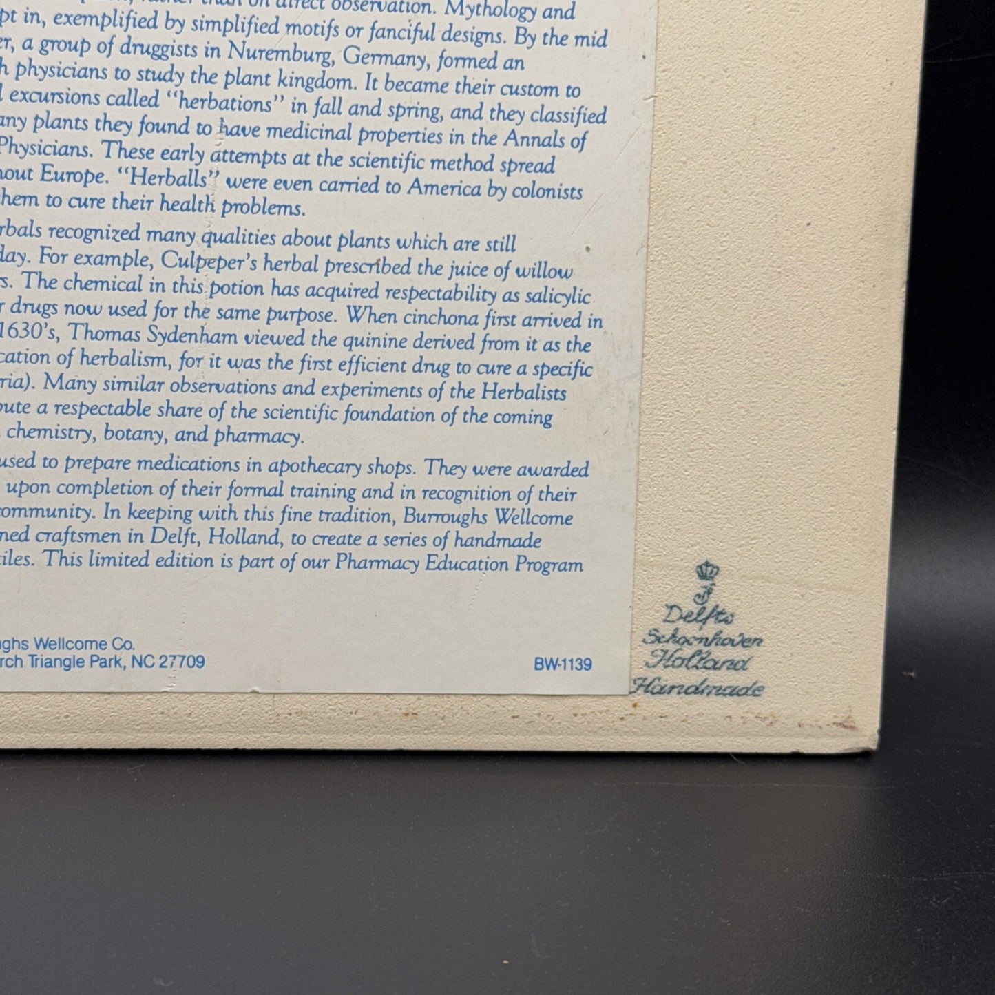 Delft Tile Schoonhaven Holland Vintage Tile Delft Blue White Pharmacy Drug #1