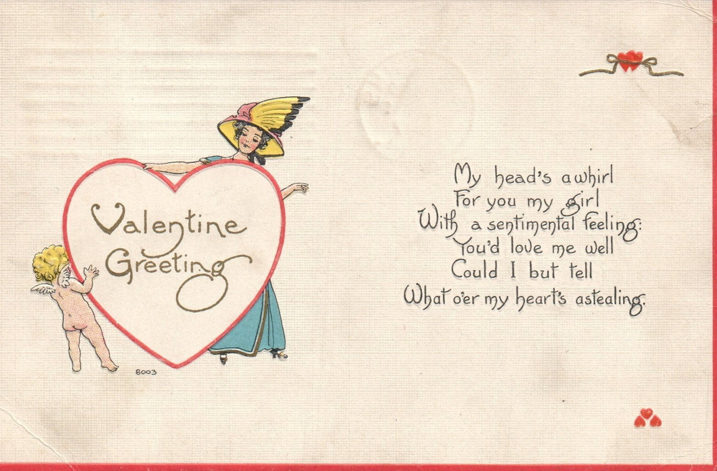 Embossed Woman And Child With Heart Valentines Postcard