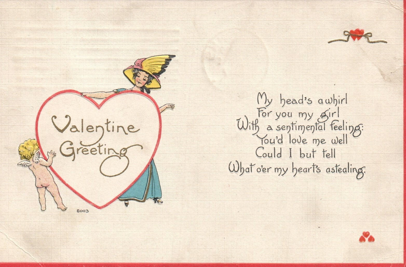 Embossed Woman And Child With Heart Valentines Postcard